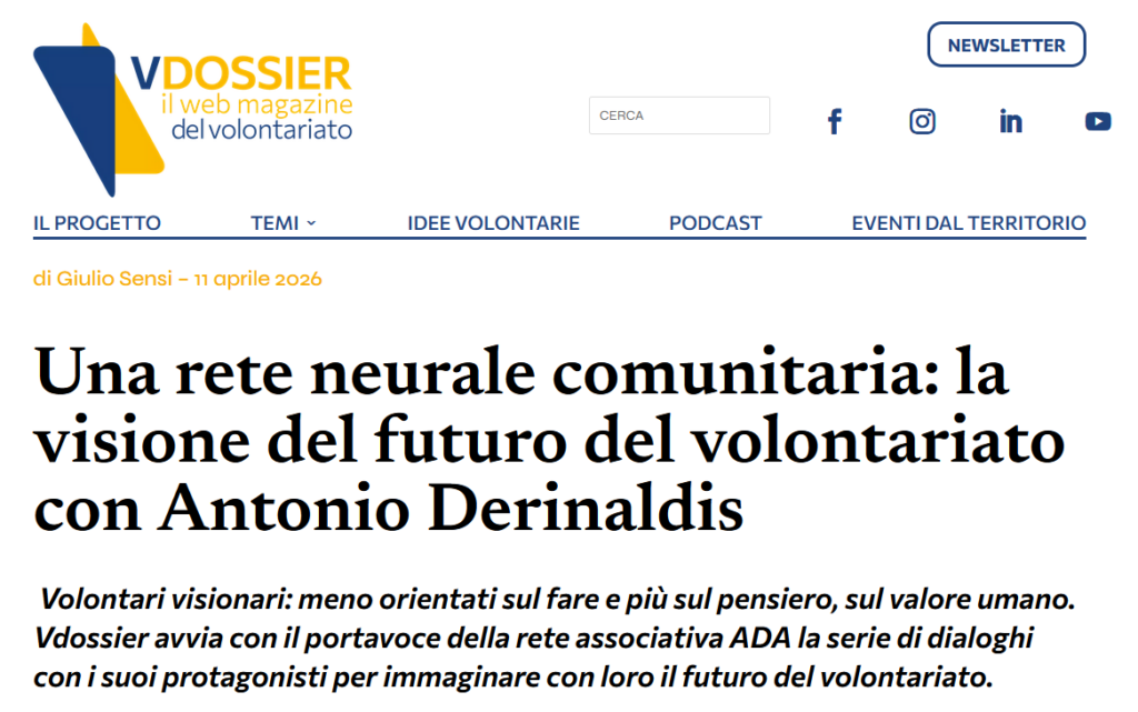 L’intervista ad Antonio Derinaldis (Portavoce Nazionale Rete Associativa ADA) per VDossier inaugura la serie di dialoghi con i protagonisti del Terzo Settore